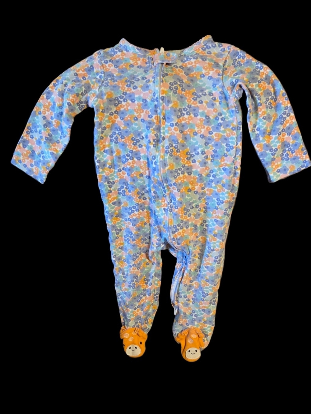 Carter's Blue Floral Baby One-Piece Footed Pajamas 9 Months